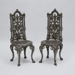 Pair of Victorian Style Polished Cast Iron Garden Chairs, 20th century, height 39 in — 99.1 cm