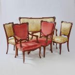 French Art Nouveau Five Piece Carved Mahogany Salon Suite, c.1900, 39.8 x 52.4 x 24.4 in — 101 x 133