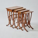 Set of Four Émile Gallé French Art Nouveau Mixed Wood Marquetry Inlaid Nesting Tables, 19th/early 20