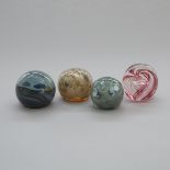 Four Various Glass Paperweights, 20th century, largest diameter 3.5 in — 9 cm (4 Pieces)