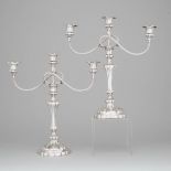 Pair of Edwardian Silver Three-Light Candelabra, Elkington & Co., Birmingham, 1907, height 17.1 in —