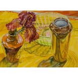 Janet Fish (1938- ), IRIS WITH GOLD VASE, 1987, Watercolour on paper; titled and dated 1987 to galle