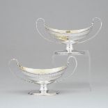 Pair of George III Two-Handled Oval Silver Salt Cellars, Henry Chawner, London, 1787, length 5.6 in