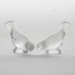 ‘Moineaux’, Two Lalique Moulded and Frosted Glass Birds, post-1945, height 4 in — 10 cm (2 Pieces)