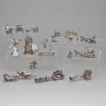 Collection of Thirteen Dutch Silver Miniature Figure and Novelty Groups, 20th Century, largest heigh