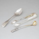 Canadian Silver Fiddle Pattern Sauce Ladle, George Savage, a Dessert Spoon, James Adams Dwight, Mont