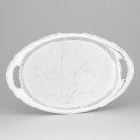 Chinese Silver Oval Serving Tray, Wai Kee, Hong Kong, 20th century, length 19.3 in — 49 cm