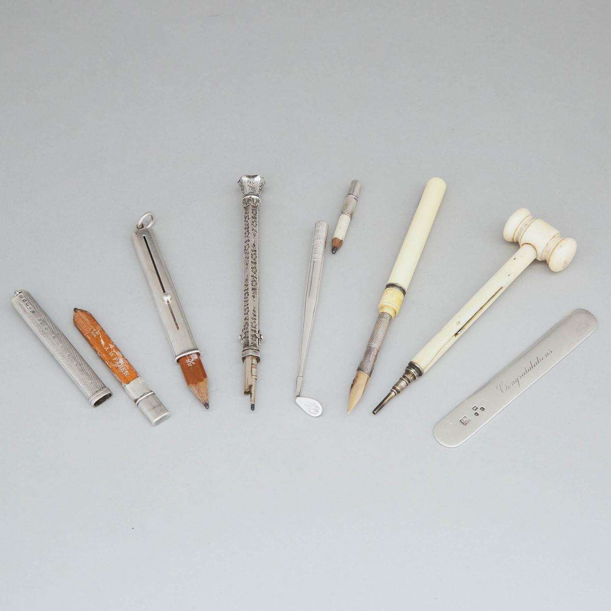 Collection of Victorian and Later Silver and Ivory Mechanical Pens, Pencils and a Letter Opener, lat - Image 2 of 2