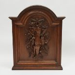 Large French Carved Oak Game Hunt Trophy Panel, late 19th century, 41 x 33.5 in — 104.1 x 85.1 cm