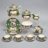 Samuel Alcock Apple Green and Gilt Topographical Tea Service, c.1835, teapot height 7.3 in — 18.5 cm