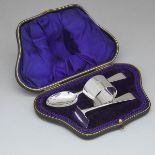 Edwardian Silver Child's Spoon, Pusher and Napkin Ring, Sutherland & Roden, Sheffield, 1909/12, spoo