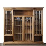 Louis Majorelle Fréres et Cie Carved Walnut Library Bookcase Vitrine, c.1919, 88.6 x 97.6 x 17.3 in