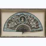 Frame Cased Sequined Lace and Painted Silk Fan, c.1900, width 18 in — 45.7 cm; 13.2 x 21 in — 33.5 x