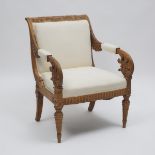 North Italian Neoclassical Carved Walnut Open Armchair, Florence, early 19th century, 35.5 x 27 x 29