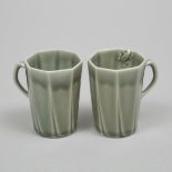 Harlan House (Canadian, b.1943), Two Celadon Glazed Octagonal 'Frog' Mugs, c.2000, height 3.5 in — 9
