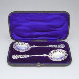 Pair of Victorian Silver Pierced and Engraved Berry Spoons, Roberts & Belk, Sheffield, 1888, length