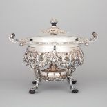 American Silver Plated Large Covered Serving Dish on Warming Stand, International Silver Co., 20th c