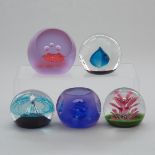 Five Caithness Glass Paperweights, c.1970-80, largest diameter 3.5 in — 9 cm (5 Pieces)