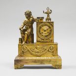 French Empire Gilt Bronze Mantle Clock, c.1810, 15.785 x 12 x 5 in — 40.1 x 30.5 x 12.7 cm