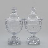 Pair of Anglo-Irish Cut Glass Sweetmeat Vases and Covers, 19th century, height 10 in — 25.5 cm (2 Pi