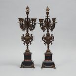 Pair of French Aesthetic Movement Black Belgian Marble and Gilt Metal Mantle Candelabra, c.1880, hei