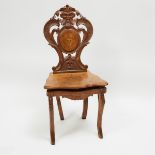 Swiss 'Black Forest' Carved and Inlaid Walnut Musical Chair, c.1900, height 39 in — 99.1 cm