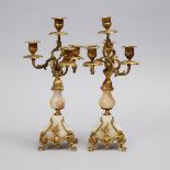 Pair of Gilt Bronze Mounted White Onyx Mantle Candelabra, c.1890, height 14.75 in — 37.5 cm