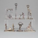 Six Dutch Silver Miniature Figures and Groups, 20th century, largest height 2.5 in — 6.3 cm (6 Piece