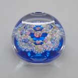 Whitefriars Faceted Millefiori Glass Paperweight, 1979, height 1.9 in — 4.8 cm, diameter 3 in — 7.5