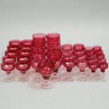 Victorian Red Overlaid, Cut and Etched Glass Stemware Service, 19th century, largest height 5.7 in —