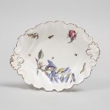 Chelsea Flowers and Insects Painted Shaped and Moulded Oval Dish, c.1750-55, length 8.3 in — 21 cm