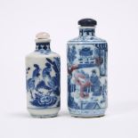 Two Underglaze Porcelain Snuff Bottles, 19th Century, 十九世纪 釉下彩鼻烟壶两只, tallest height 3.5 in — 9 cm (2