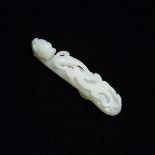 A White Jade Belt Hook, Qing Dynasty, 清 白玉雕'苍龙教子'带钩, length 4 in — 10.2 cm