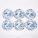 A Set of Six 'Three Pavilions' Pattern Lobed Soup Plates from the Nanking Cargo, Qianlong Period,