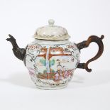 A Bronze-Mounted Chinese Export Famille Rose Teapot, Qianlong Period, 18th Century, 乾隆时期 十八世纪 中国外销铜扣