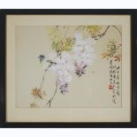 Zhang Shuqi (1901-1957), Bird and Wisteria, 张书旂 (1900-1957) 紫藤灵栖图 设色纸板 镜框, out of frame 11 x 14 in —