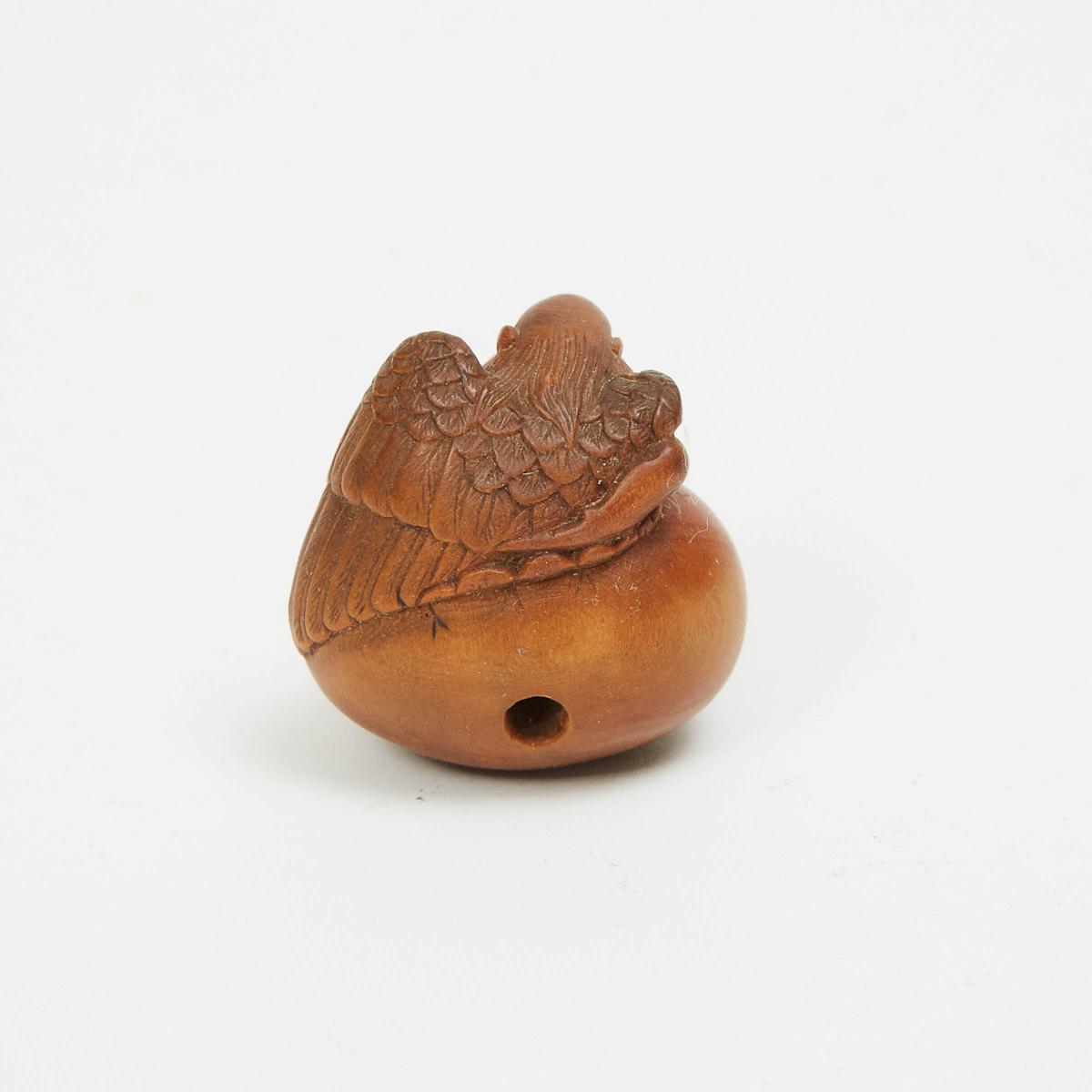 A Boxwood Netsuke of Tengu no Tamago, 18th Century or Later, 1.3 x 1.4 in — 3.2 x 3.5 cm - Image 3 of 3