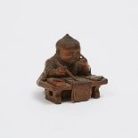 A Fine Wood Netsuke of a Boy, Signed Gyokuso, Early 20th Century, 1.3 x 1.3 x 1.1 in — 3.2 x 3.2 x 2