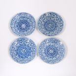 A Set of Four Blue and White Dishes with Floral Panels, 18th Century, 十八世纪 青花花卉纹盘一组四只, diameter 8.8