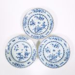 A Set of Three Blue and White 'Floral' Dishes, 18th Century, 十八世纪 青花花卉纹盘三只, diameter 9 in — 22.8 cm