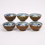 A Set of Six 'Batavian' Landscape Bowls from the Nanking Cargo, Qianlong Period, Circa 1750, 乾隆时期 约