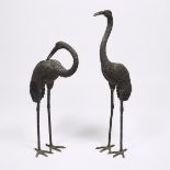 A Pair of Japanese Meiji-Style Bronze Cranes, tallest height 55.4 in — 140.7 cm (2 Pieces)
