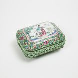 A Canton Enamel Export 'Ma Gu Xian Shou' Box and Cover, 19th Century, Qianlong Mark, 十九世纪 广彩外销''麻姑献寿