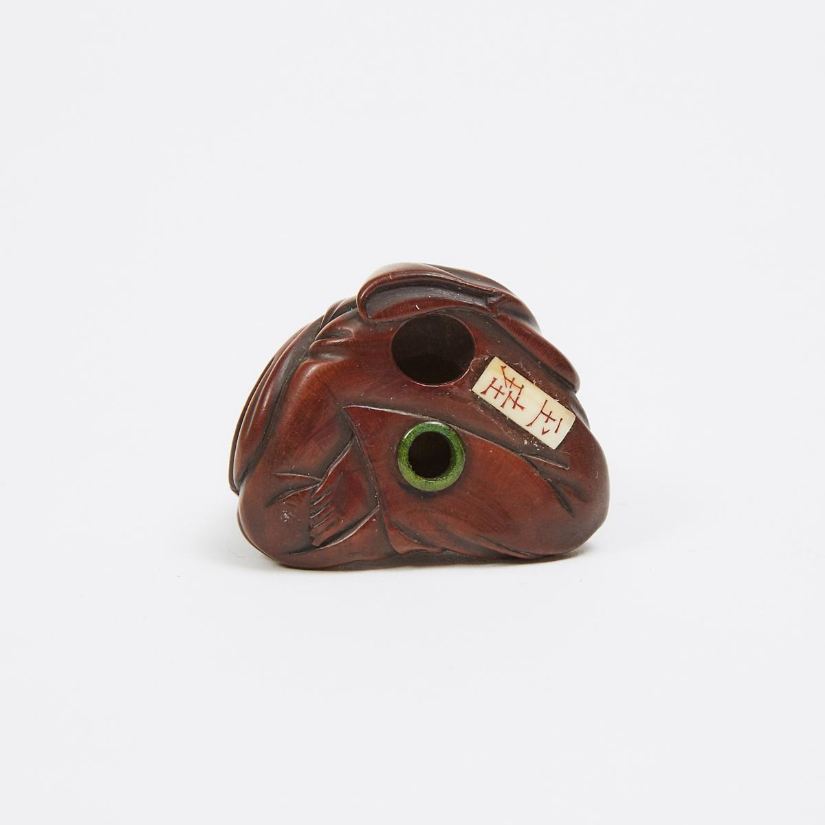 A Boxwood Netsuke of a Professional Sneezer, Signed Gyokkei, Mid-19th Century, 1.5 x 1.5 in — 3.8 x - Image 4 of 4