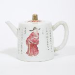 A Famille Rose 'Wu Shuang Pu' Teapot, Late Qing Dynasty, 晚清 粉彩'无双谱'茶壶, height 3.9 in — 9.8 cm