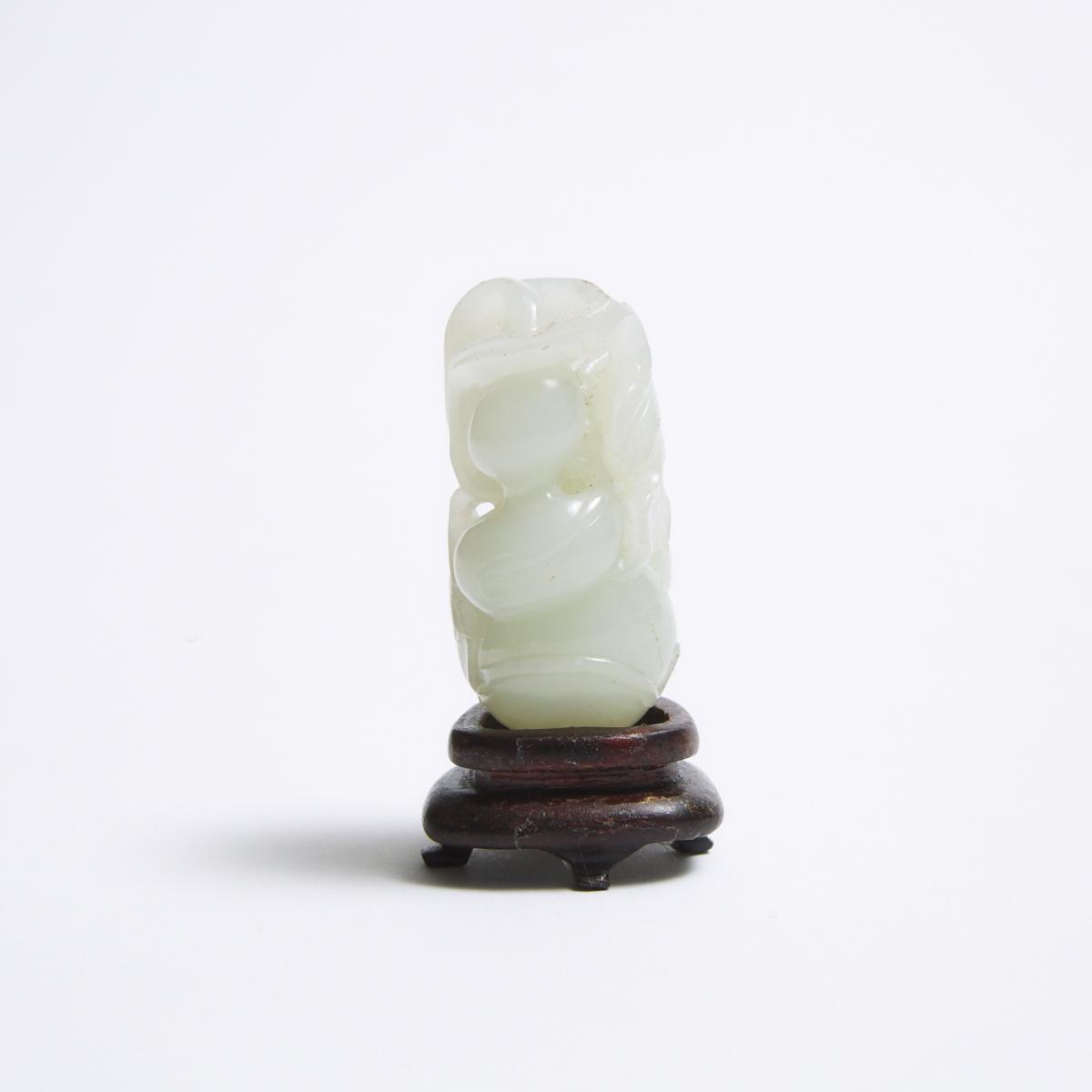 A White Jade Carving of Double Gourds, Qing Dynasty, 清 白玉雕葫芦把件, height 2 in — 5.2 cm - Image 2 of 7