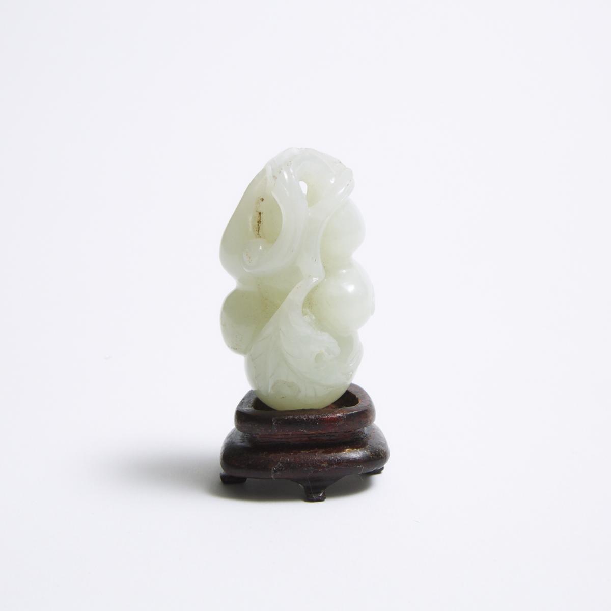 A White Jade Carving of Double Gourds, Qing Dynasty, 清 白玉雕葫芦把件, height 2 in — 5.2 cm - Image 4 of 7