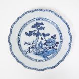 A Large Blue and White 'Pine Tree' Barbed-Rim Plate, 18th Century, 十八世纪 青花松石庭院纹花口盘, diameter 12.6 i