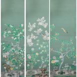 A Set of Three Chinese Export Wallpaper Panels, Early 20th Century, 十九世纪晚期/二十世纪早期 中国外销花鸟壁纸画一组三张, eac