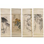 A Set of 'Four Seasons' Flower Paintings, Signed Song Xiaohen, 「春夏秋冬」四条屏 设色纸本 立轴, each image 26.6 x